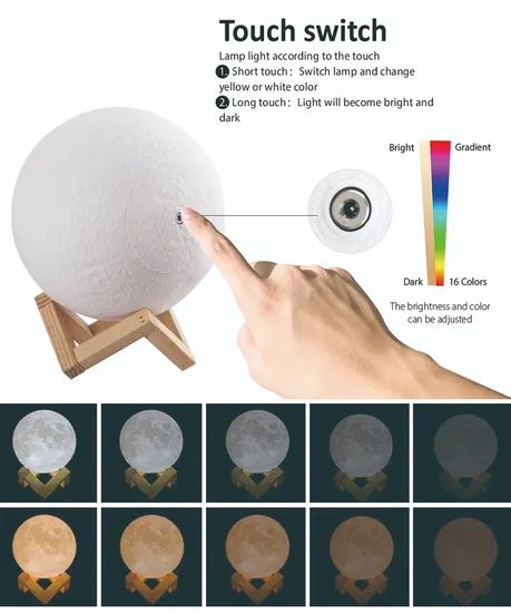 Drop Shipping 3 Colors LED Moon Night Light with Stand