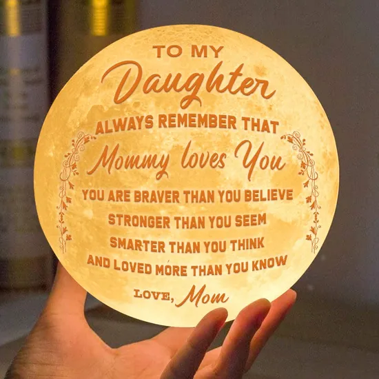 Mother′s Day Gifts Engraved 3D Printing Moon Light with Wood Stand