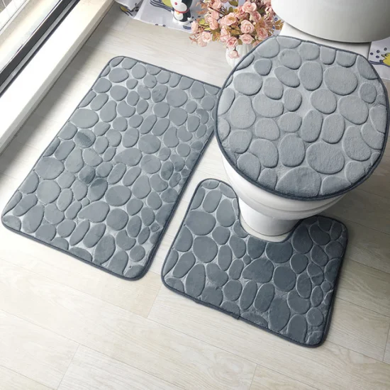 Custom Coral Fleece Stone Floor Bathroom Rug Non Slip Toilet Mat