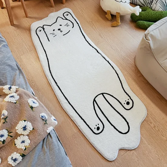 Faux Cashmere Cat Cartoon Warm Blanket DOT Plastic Non-Slip Sole Bedside Carpet