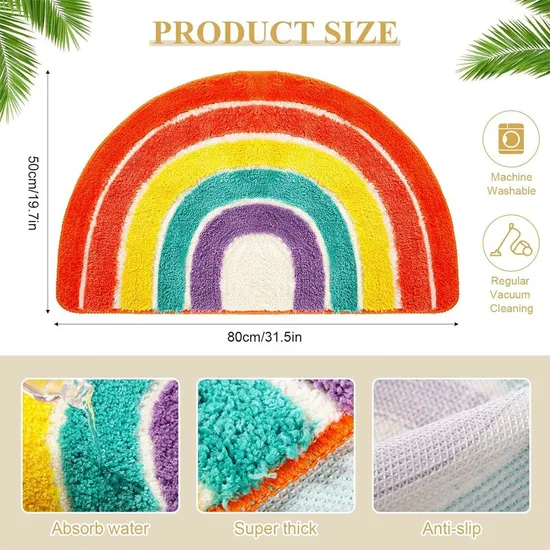 Flocking Microfiber Rainbow Shape Bath Mat