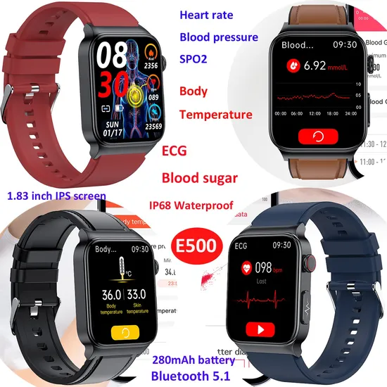 2024 Heart Rate Blood Pressure Blood Oxygen Monitoring Blood Glucose Health ECG E500 Smart Watch