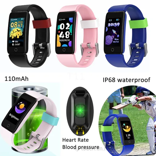 2024 IP68 Waterproof Heart Rate Blood Pressure Fitness Tracker Kids Bluetooth Bracelet T11