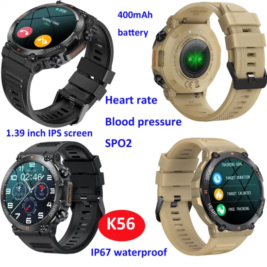 Hot Sports Smart Watch band with 400mAh Battery Dial Call Pedometer Heart Rate Sleep Blood Oxygen Measuring K56