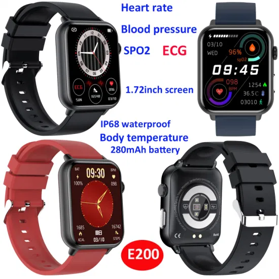 Hot selling top quality full touch screen Smart watch with heart rate blood pressure body temperature fitness tracker E200