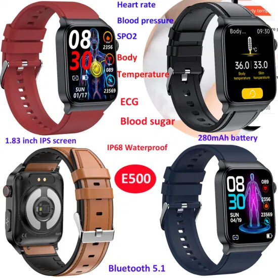 Sports Smart Watch Electrocardiogram Temperature Blood Oxygen Sleep Monitoring Blood Glucose ECG PPG Smart Watch E500