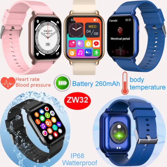 2024 The latest IP68 waterproof Bluetooth Smart watch with Heart rate Blood pressure body temperature monitoring ZW32