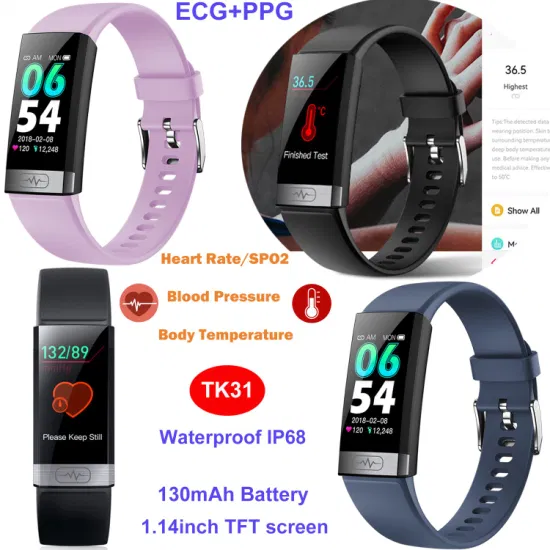 Fashion PPG IP68 Water Resistance Accuracy Bluetooth ECG Heart Rate Blood Sugar Blood Pressure Smart Sport Watch TK31