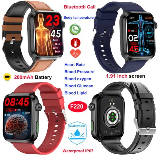 Good Quality intelligent Smart bracelet with Heart rate thermometer BP Blood oxygen for Women men unsex health care F220