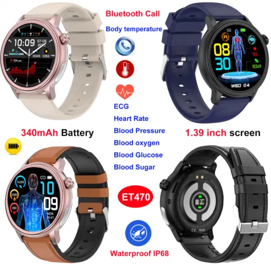 Heart Rate Body Temperature Blood Pressure Blue Call Smart Bracelet with Sport Monitoring for Fitness Tracking ET470