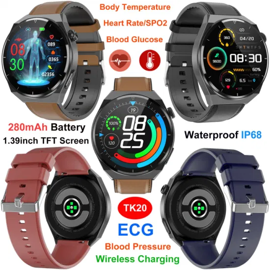 High Quality IP68 Water Resistance Long Battery Life ECG PPG HR Blood Pressure Body Temperature SPO2 Sport Smart Bracelet TK20