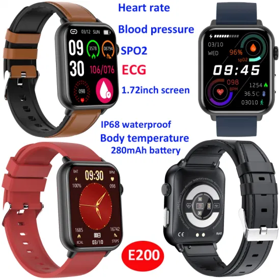 Hot Selling IP68 Waterproof Blood Oxygen Fitness Tracker Smart Watch with ECG Heart rate Blood pressure body temperature E200