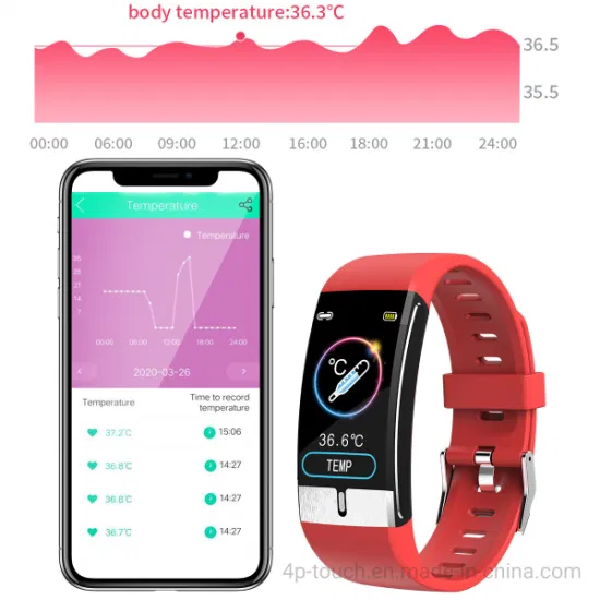 IP68 Waterproof Bluetooth Body Temperature Smart Bracelet with Health heart rate blood pressure Monitor E66