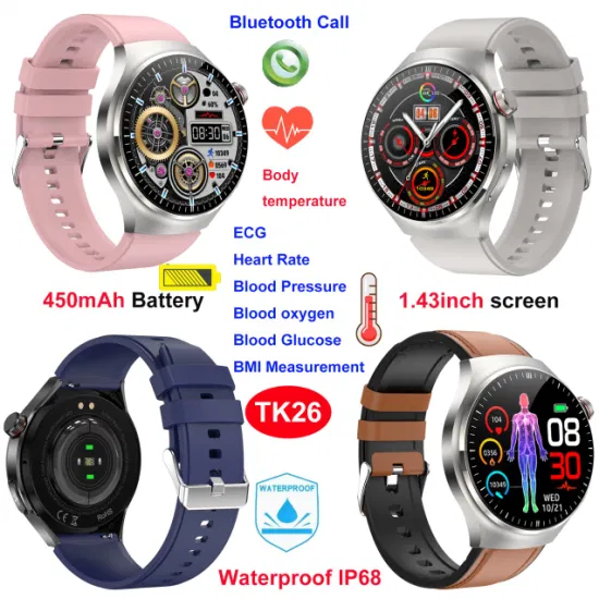 IP68 Waterproof Smart Watch Men Women Unsex Bluetooth Call Body Temperature Heart Rate Blood Pressure Blood Glucose Fitness Tracker Sports Smartwatch TK26