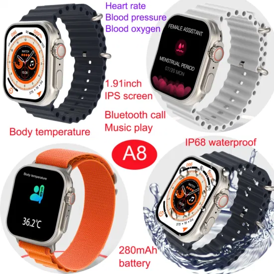 New Arrivals High Quality A8 Ultra BT Call music play Smartwatch with heart rate blood pressure blood oxygen body temperature