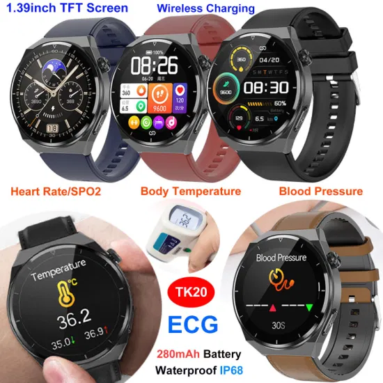 New Design ECG Bluetooth Round Screen PPG Heart Rate BP SPO2 Sport Fitness Smart Bracelet Watch TK20