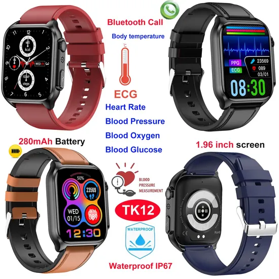 New Design Outdoor Sport Smart Watchband  with heart rate Blood pressure blood oxygen Body Temperature BT Call TK12