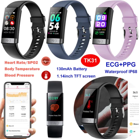 New ECG PPG Heart Rate Blood Sugar Body Temperature IP68 Waterproof Sport Smart Bluetooth Watch TK31