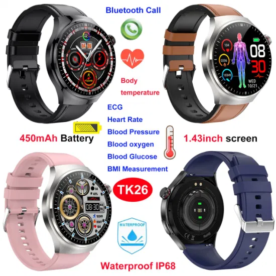 New Model IP68 Waterproof ECG BT Heart Rate Blood Pressure Blood Glucose Body Temperature Men Women Smart Sport Bracelet TK26