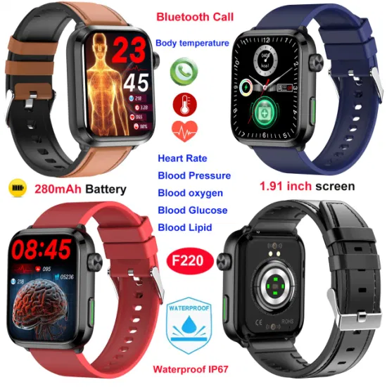 Sports Smart Watch Electrocardiogram Temperature Blood Oxygen Sleep Monitoring Blood Glucose  For Health care F220