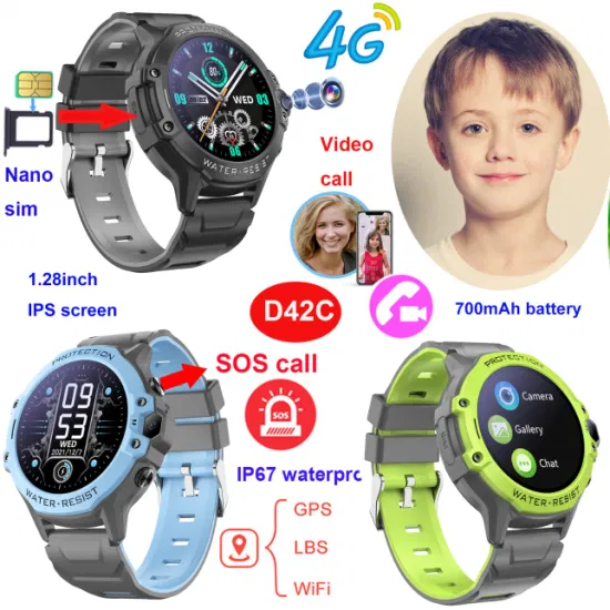 2024 Hot Sale 4G LTE Children Students Kids Personal Smart GPS Tracker Clock with two way free video call for security remote monitoring D42C