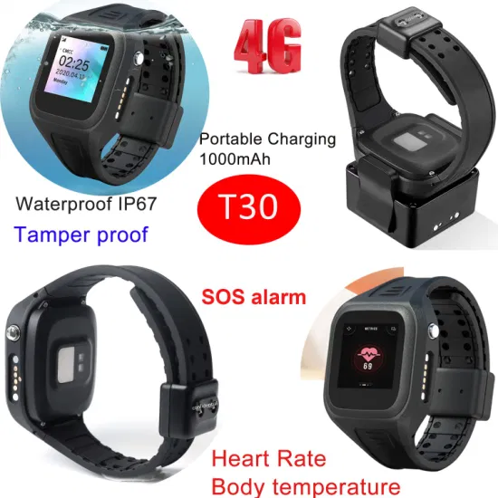 2024 New 4G LTE IP67 Waterproof Tamper-Proof GPS Tracker Watch with Heart Rate and Body Temperature T30