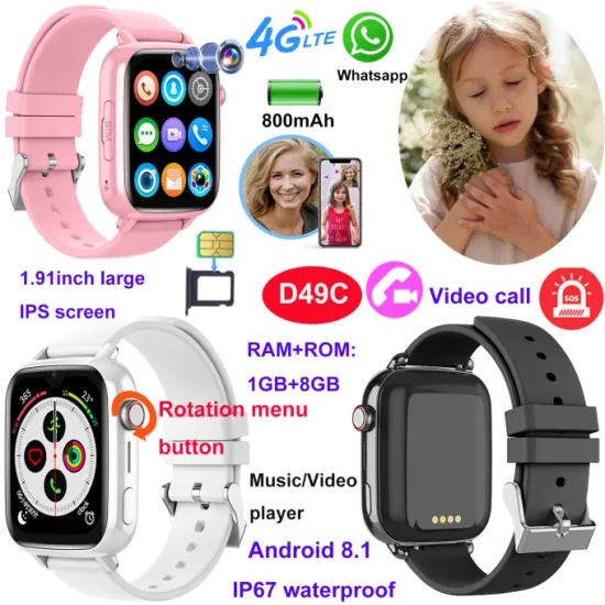 2024 New Design LTE IP67 Water Resistance Kid Smart Watch GPS with Live Map Monitoring for Personal Security D49C