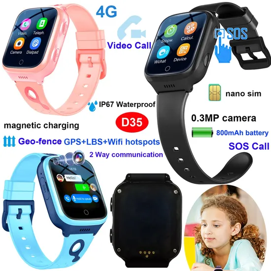 2024 New Developed Factory Supply 4G Waterproof IP67 Smart GPS Watch Tracker with Long Working Hours D35