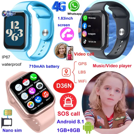 2024 New Launched 4G Android 8.1 Child Smart GPS Tracker with WIFI Connectivity for Global Free Video Call D36N