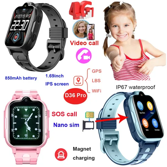 2024 New launched  4G IP67 waterproof Long battery life kids Wearable GPS tracker with panic button for personal security D36 Pro