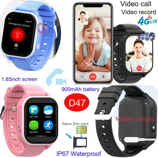 2024 New launched IP67 waterproof 4G LTE Children security GPS watch Tracker with video call for safety monitoring D47