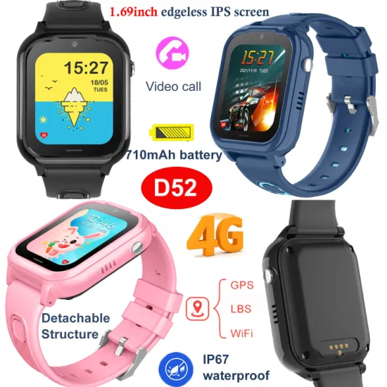 2024 Newest Slim design LTE square screen student GPS watch tracker with Classroom mode video calling voice chat for personal security D52