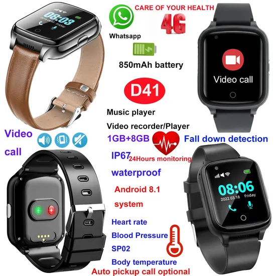 2024 android 8.1 4G senior healthcare safety IP67 waterproof GPS Tracker Watch with Whatsapp Facebook Tiktok available D41