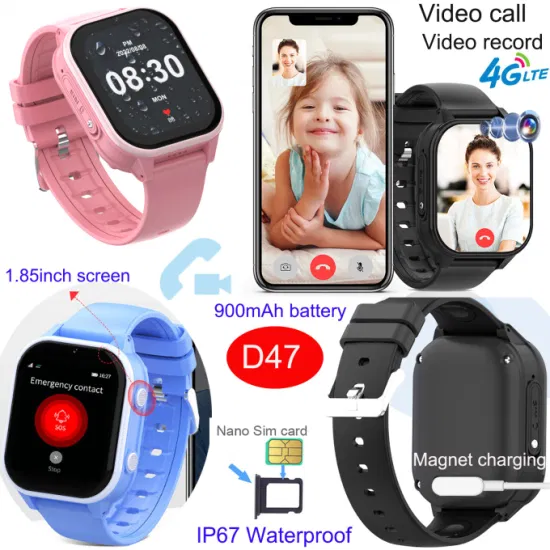 2024 new 4G waterproof IP67 video call VoLTE kids safety remote monitor GPS tracking Smart watch with edgeless screen D47