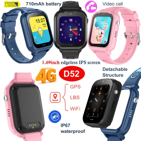 2024 wholesale China manufacture 4G kids GPS watch tracker with video call voice chat SOS call for emergency help D52