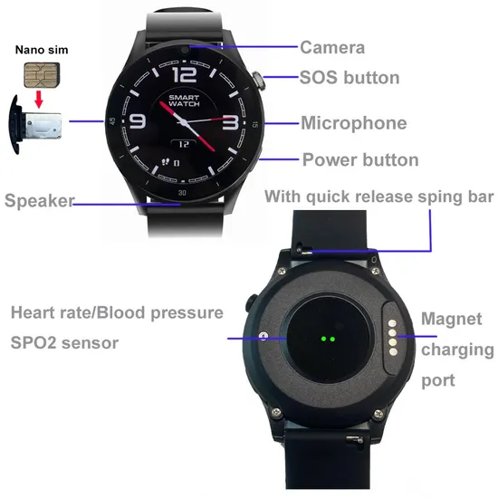 4G Elderly parents fall down alert Smart Watch GPS Tracker with heart rate blood pressure D48