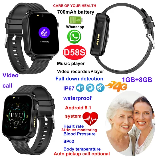 4G IP67 Waterproof Blood Pressure Heart Rate Smart watch GPS Tracker Senior Smart Watch for Elderly with Fall Down Alert D58S