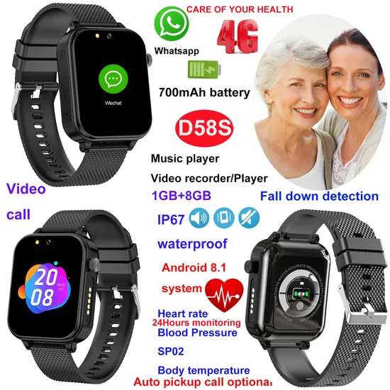 4G IP67 Waterproof Long Battery Life Fitness Elderly security Fall Down Alert Gift Watch GPS Tracker device with Video Call D58S