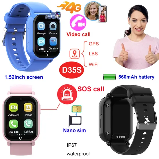 4G IP67 waterproof Video call Child safety accurate birthday gift GPS Watch Tracker with GEO-Fence alerts voice chat D35S