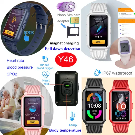 4G IP67 waterproof colorful touch screen elderly Alzheimer′s patients Wearable GPS Watch with thermometer HR BP Blood oxygen Y46