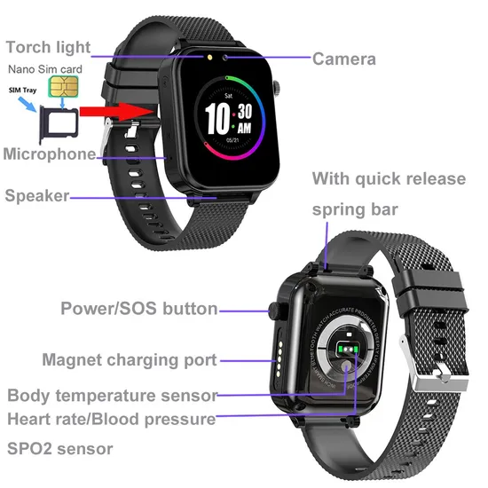 4G LTE IP67 Waterproof Fall Alarm Alert Senior GPS Tracker Smart Watch with Heart Rate Blood Pressure D58S