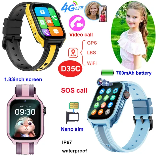 4G Long battery life waterproof wearable Christmas gift video call SOS GPS Tracker Smart Watch with safety zone setup D35C