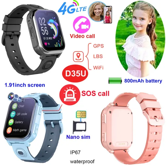 4G Waterproof IP67 accurate Personal security Kids Child students watch GPS Tracker device with video call for Christmas gift D35U