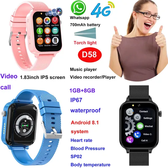 4G Waterproof IP67 accurate Personal security Kids Child students watch GPS Tracker device with video call for Christmas gift D58