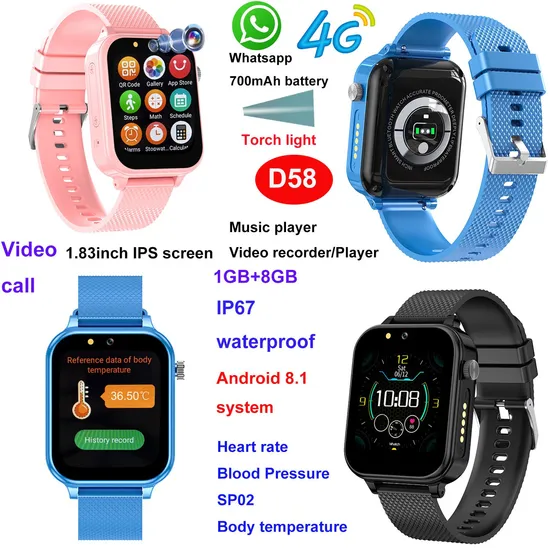 4G Waterproof IP67 video call Kids Smart Phone Children GPS Tracker gift watches for avoid kidnap D58