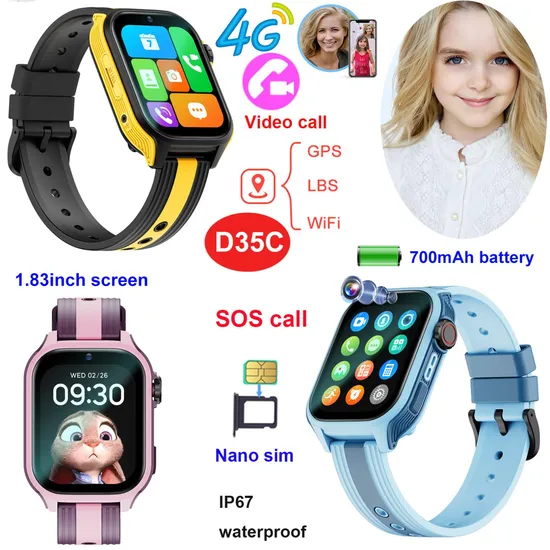 4G Waterproof video call Child friendly Kids personal security teenagers GPS Smart Watch Tracker with safety zone setup D35C