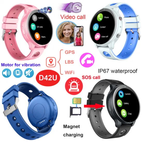 Amazon Popular 4G IP67 Waterproof Children Security Sport Kids Smart Watch Fitness GPS Tracker with Video Call D42U