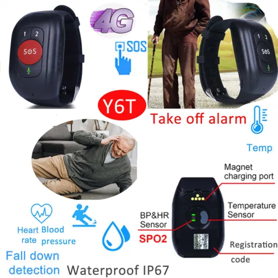 Best 4G IP67 Waterproof Thermometer Senior healthcare Smart tracker GPS Tracking bracelet with Fall Down Alarm removal detection HR BP Y6T