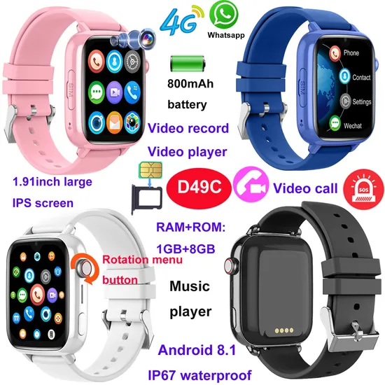 Best Design IP67 Waterproof 4G Child GPS Watch Tracker with Live Map Monitoring for Personal Secutiry D49C