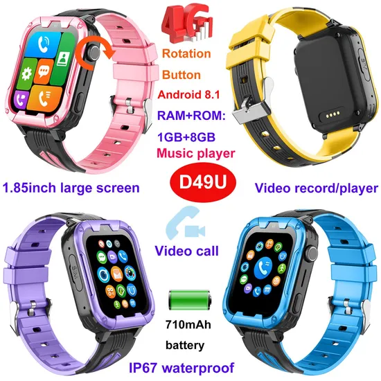 Best quality full edgeless screen rotation menu button Kids Safety Smart Tracker watch mobile GPS with video call for security monitoring D49U